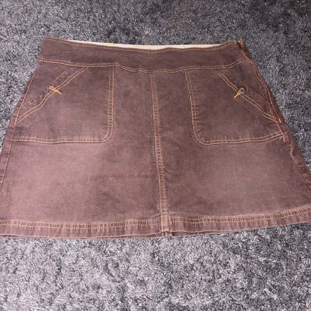 prAna Brown Corduroy Mini Skirt Floral Lining Size 12